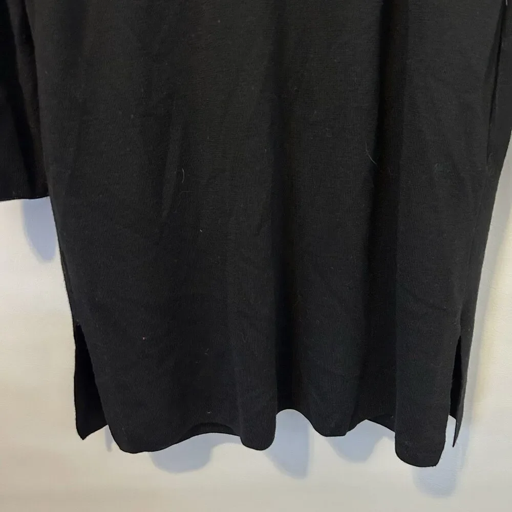 MM Lafleur womens M merino wool long line open front black cardigan sweater